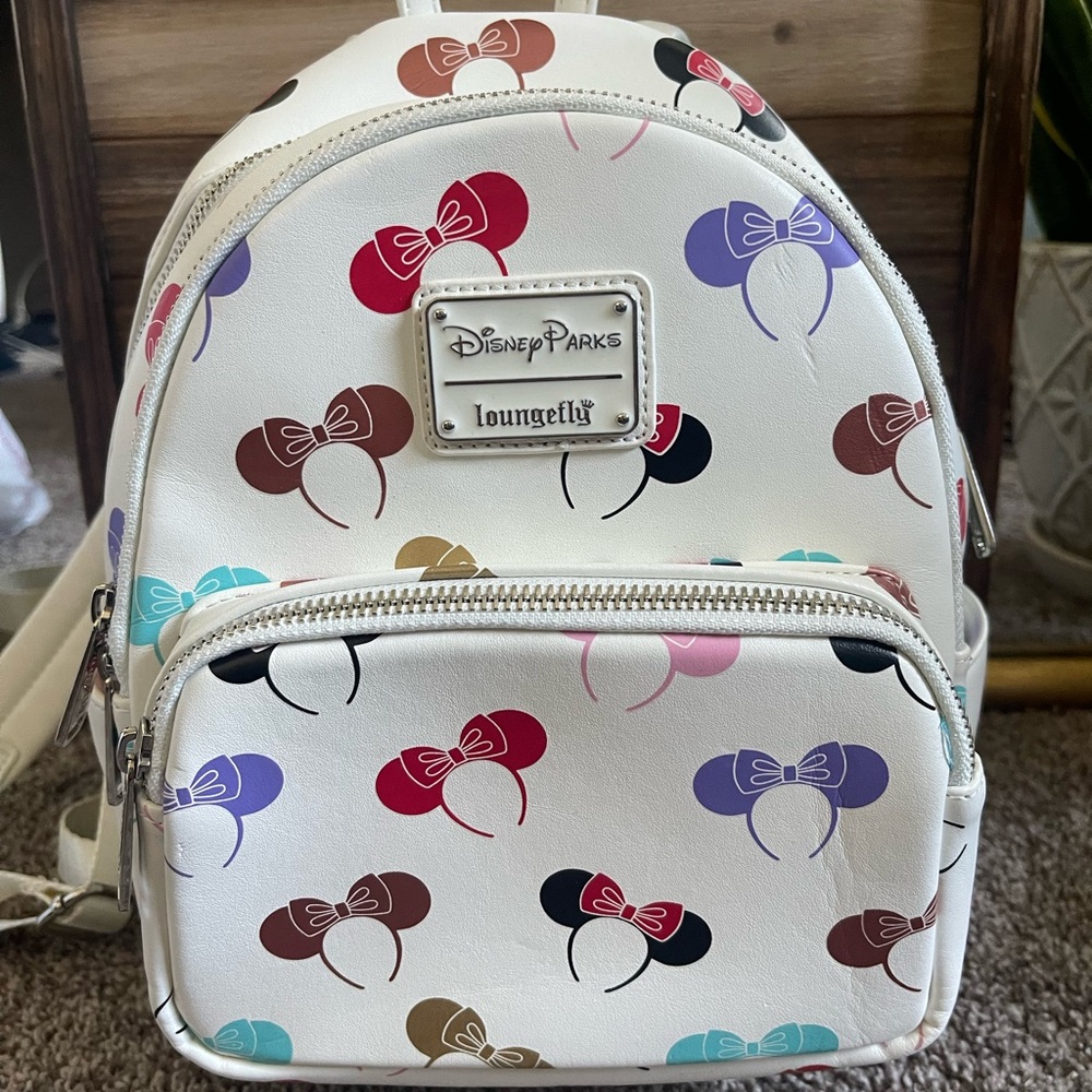 Loungefly White Backpack with Multicolor Bow Print